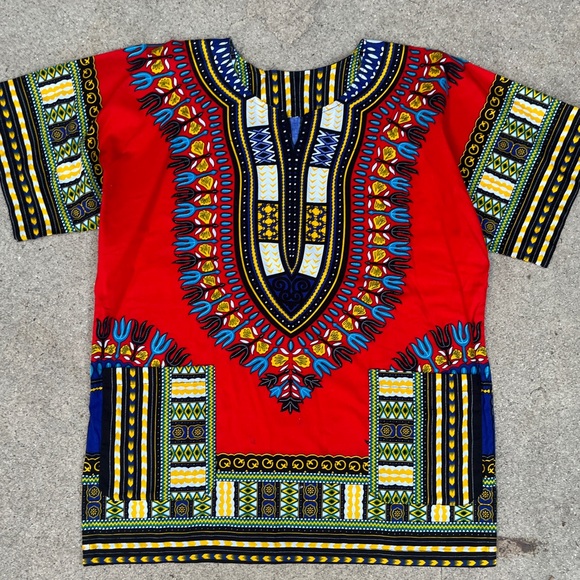 Handmade Mens Dashiki Shirt African Hippie Vintage Red Tribal Blouse Sz M - Picture 12 of 16